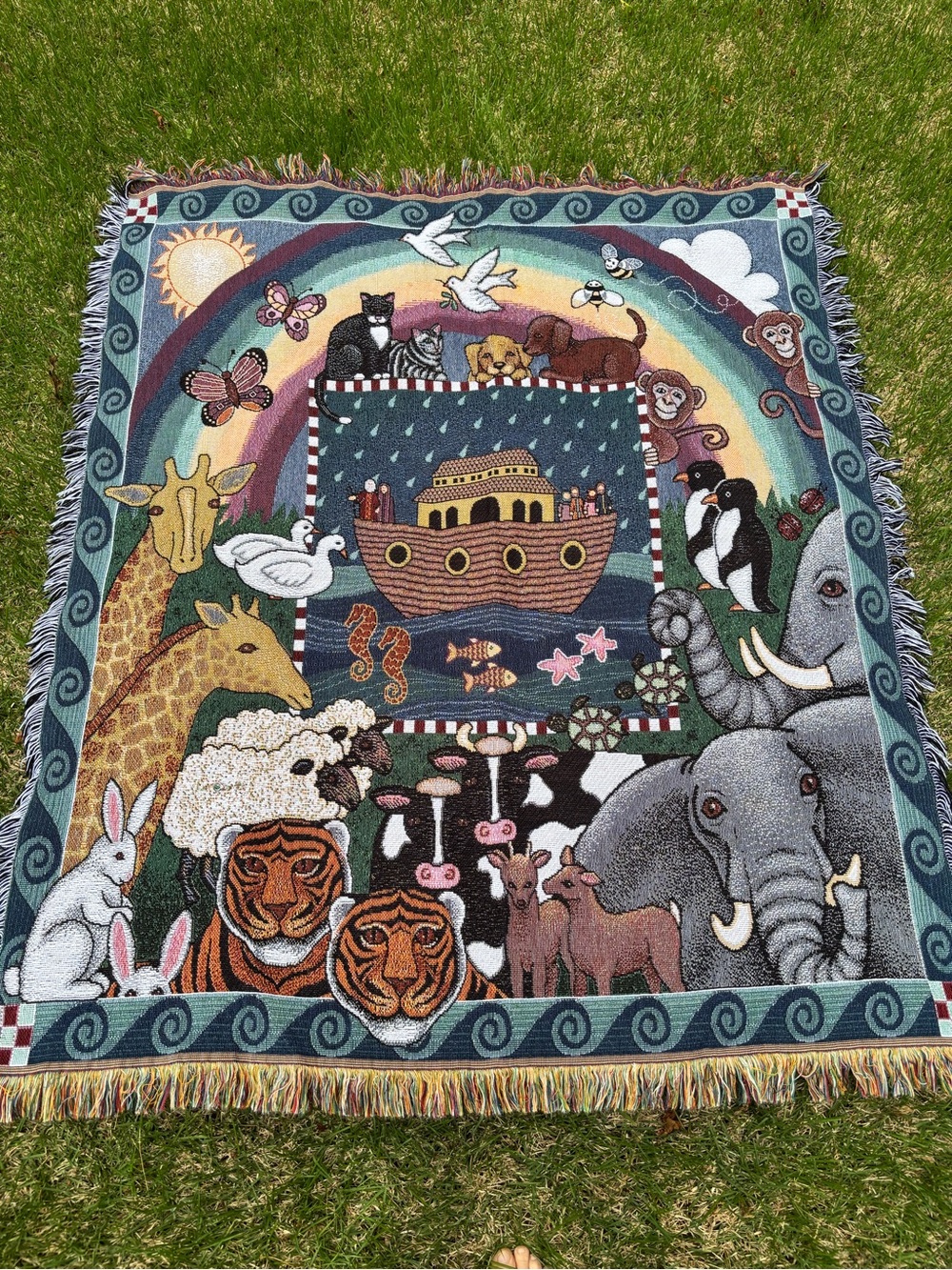 Vntg. 1997 American Weavers Noah’s Ark Tapestry Throw Blanket